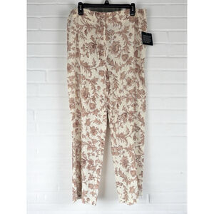 Sag Harbor Women's Size 14 Cream & Tan Floral Casual Straight Leg Pants Cottage